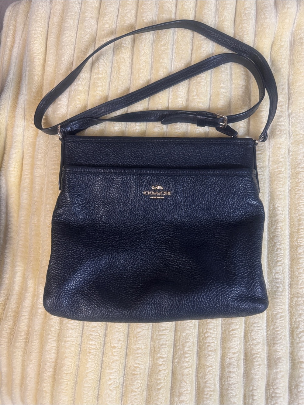 Coach Black Pebbled Leather Crossbody with Gold Logo
